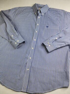 FLAW Panhandle Rough Stock Mens Size L Blue Stripe Vintage Western Cowboy Shirt